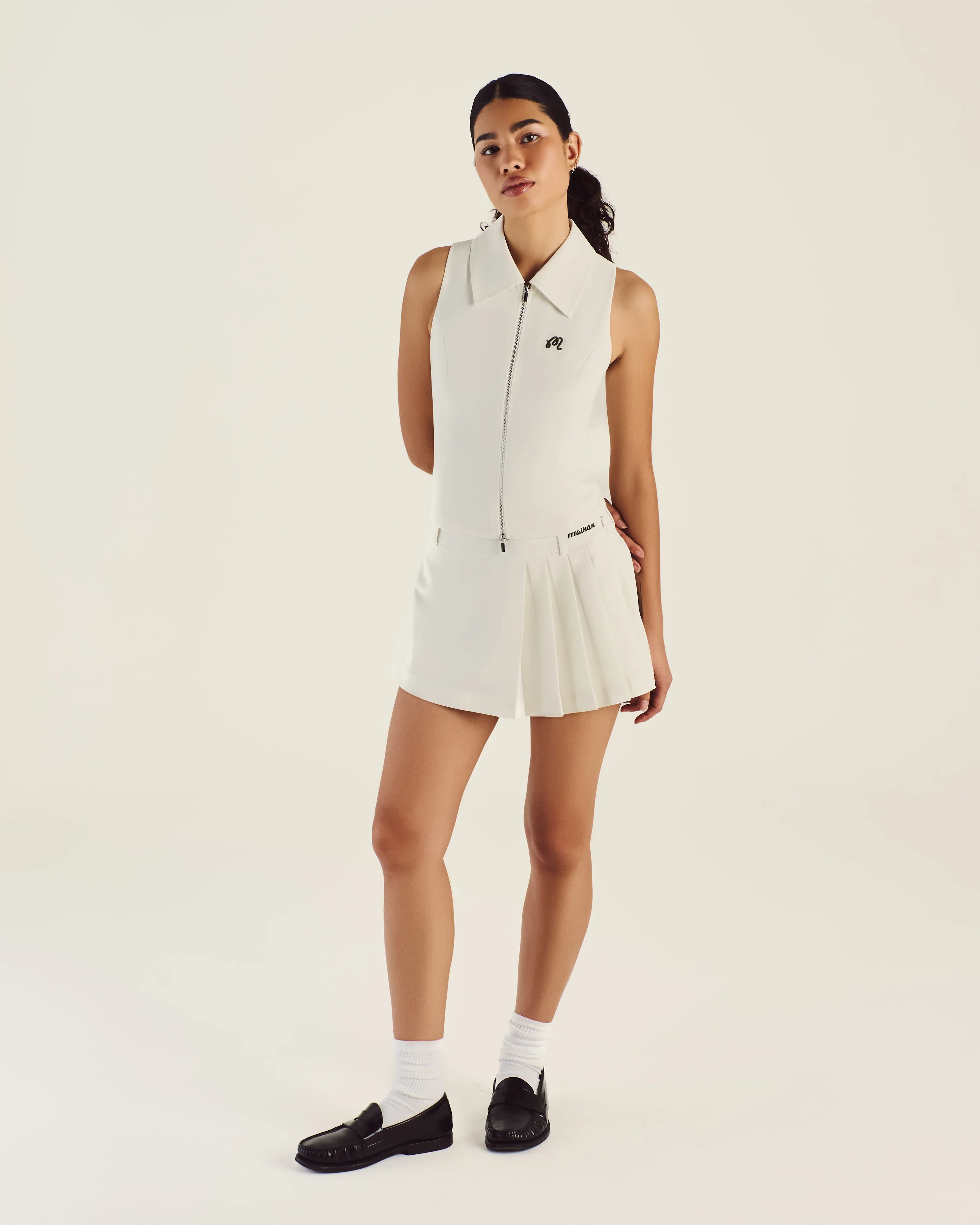 Malbon Georgia Pleated Shorts Ivory