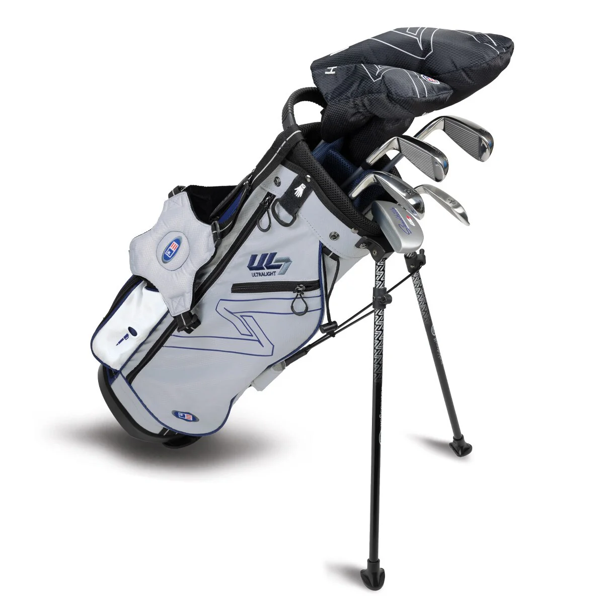 US Kids Golf Ultralight 7-51 7 Club Stand Set RH, Silver/Navy - Image 3